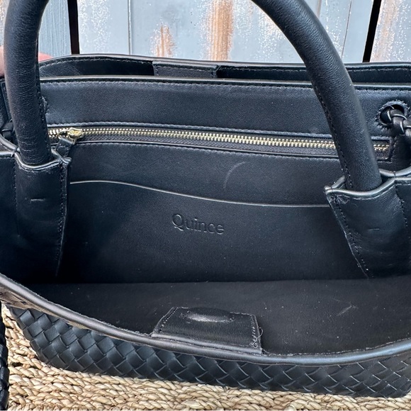 Quince Italian Leather Handwoven Satchel Black NWOT - Picture 12 of 16
